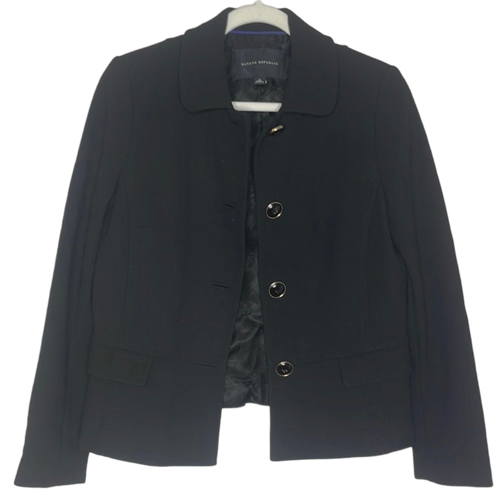 Banana Republic Wool Blend Women Button Black Blazer